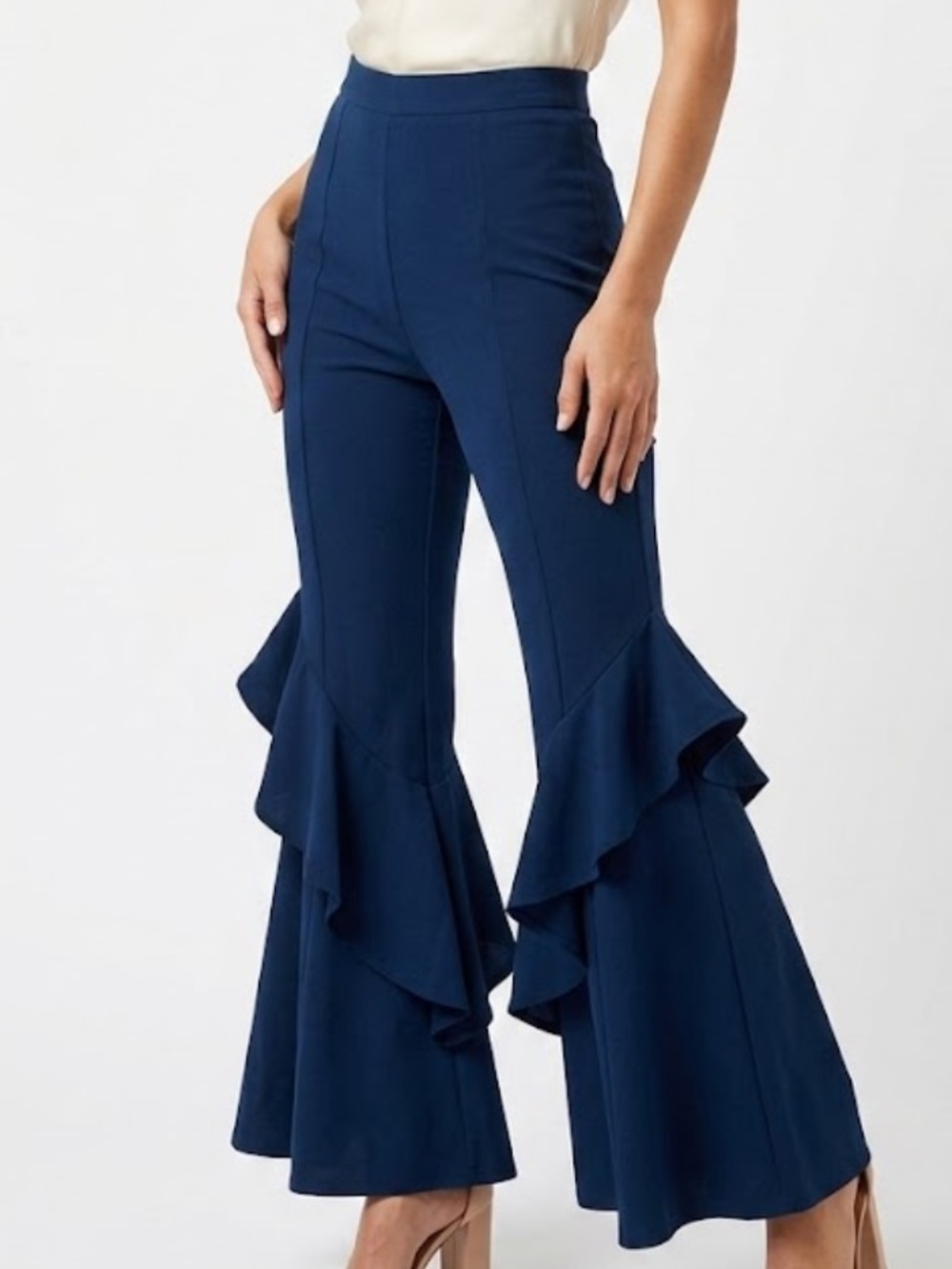 Valentine  Navy Ruffle Flare Pants